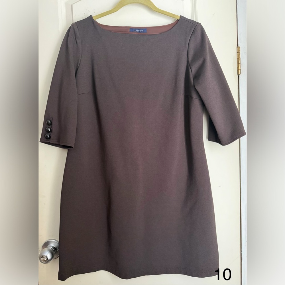 Lands' End 3/4 sleeve Women's Brown‎ Dress sz 12 formal office party wedding